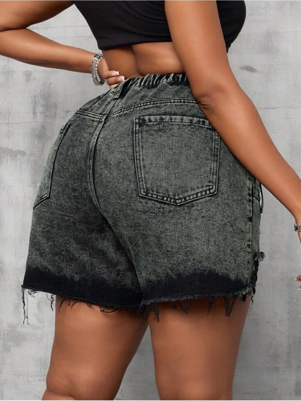 ✨ Trendy Washed Black High-Rise Distressed Cargo Shorts ✨ - Picture 10 of 10